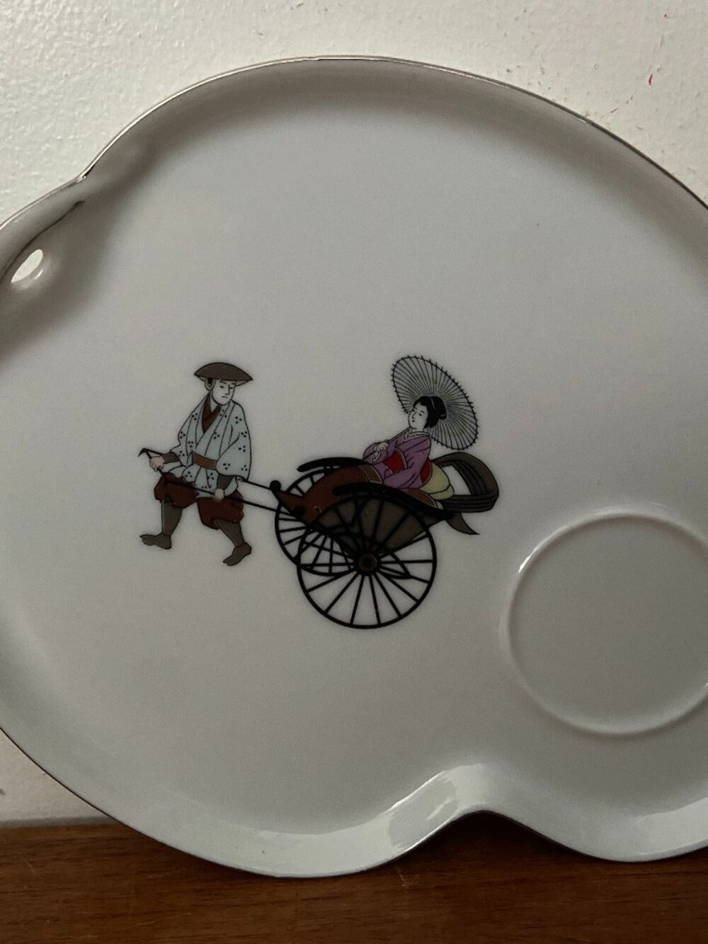 Vintage Arita Japan MCM Rickshaw Rikisha Pattern Snack Tea Set Plate Porcelain